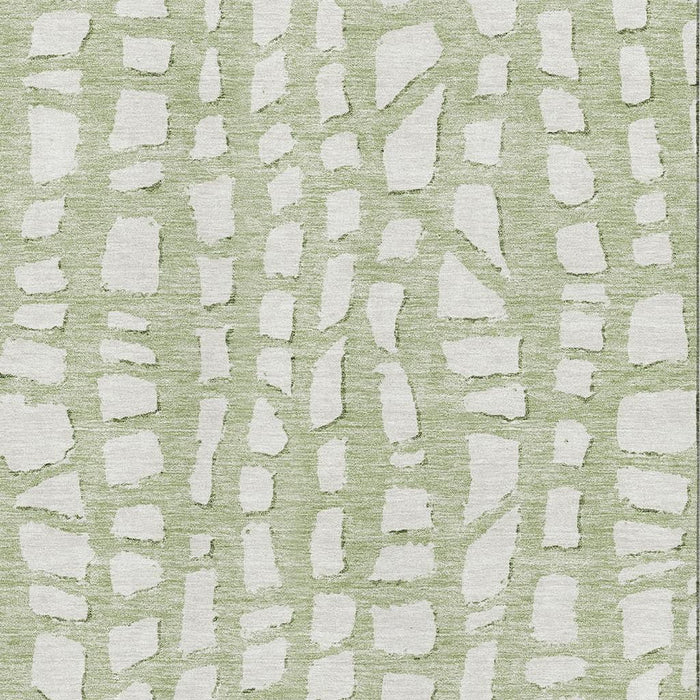 10' X 14' Cobblestone Washable Area Rug With UV Protection - Artichoke Green And Ivory