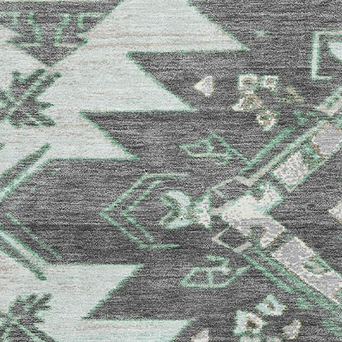 10' X 14' Tribal Washable Area Rug With UV Protection (709006) - Mint Green / Charcoal / Gray