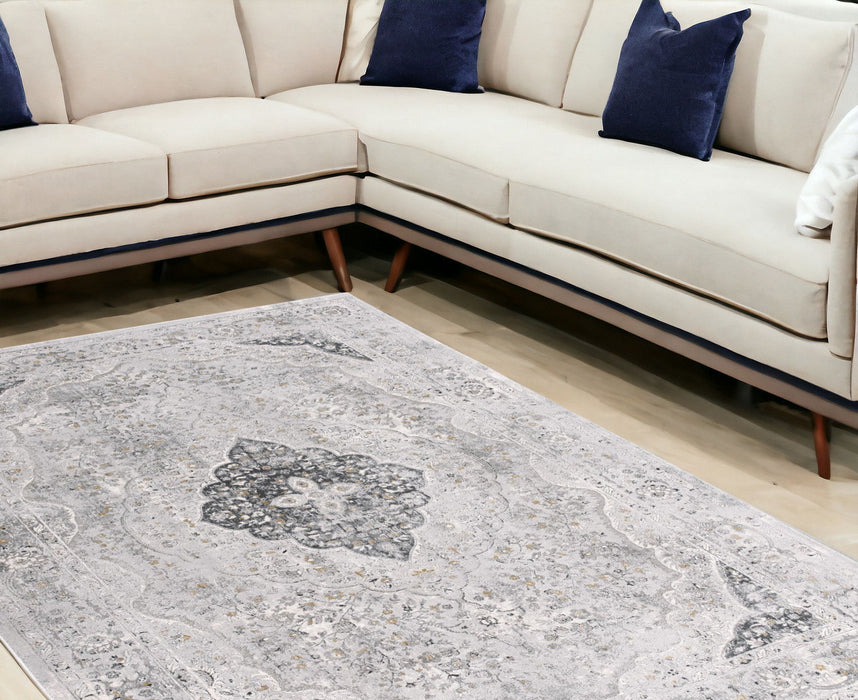 9' x 12' Oriental Washable Non Skid Area Rug - Gray