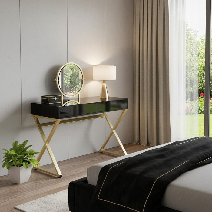 Mirrored Dresser - Black / Gold