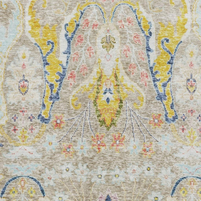 10' X 14' Floral Washable Area Rug With UV Protection (708475) - Beige / Blue / Gold