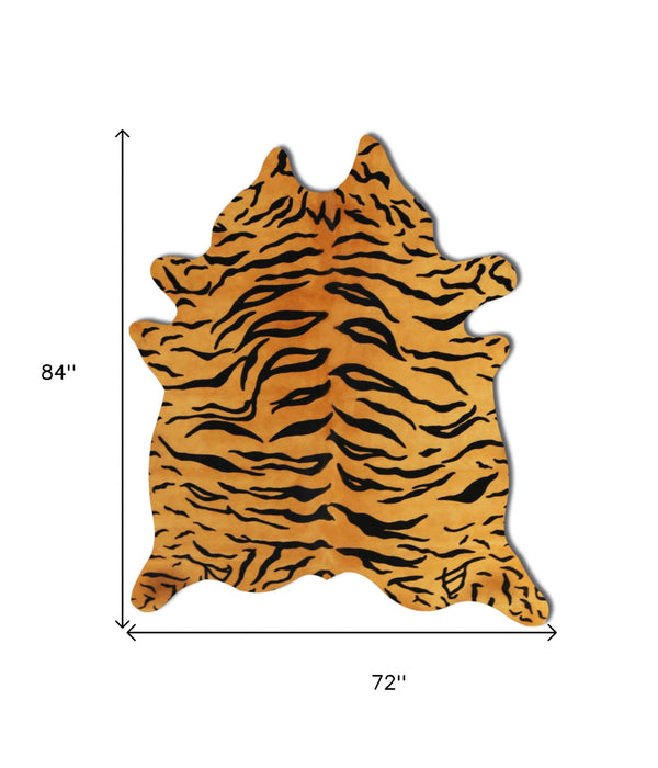 72" x 84" Cowhide - Rug - Tiger Chocolate On Natural