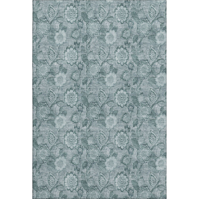 10' X 14' Floral Washable Area Rug With UV Protection (708814) - Teal / Aqua