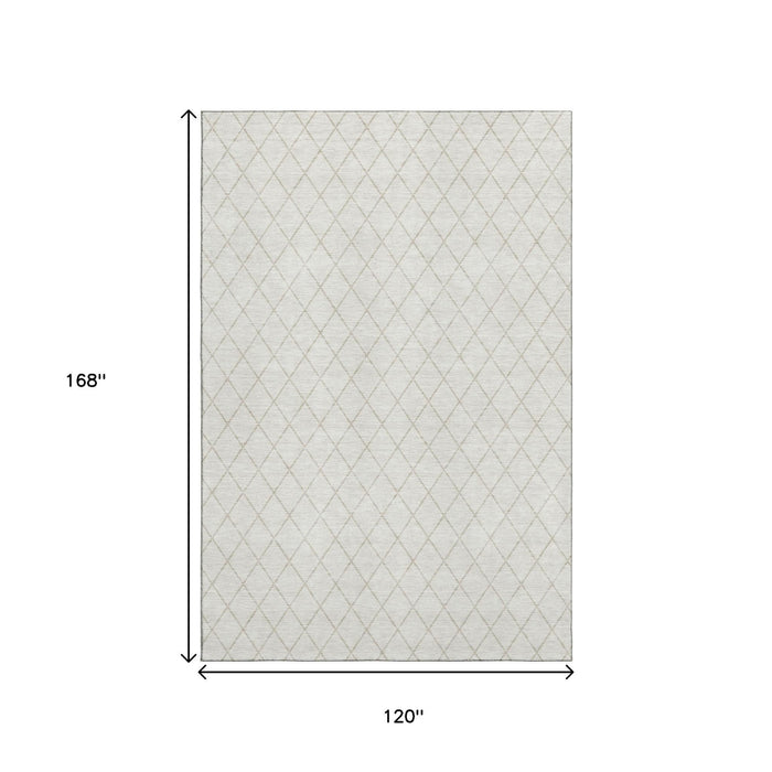 10' X 14' Geometric Washable Area Rug With UV Protection (674095) - Ivory / Beige