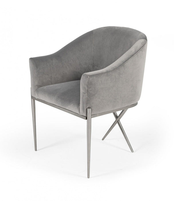 Velvet Solid Color Arm Chair - Gray And Silver