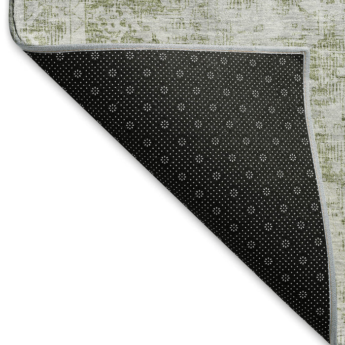 10' X 14' Oriental Washable Area Rug With UV Protection (691980) - Artichoke Green / Ivory