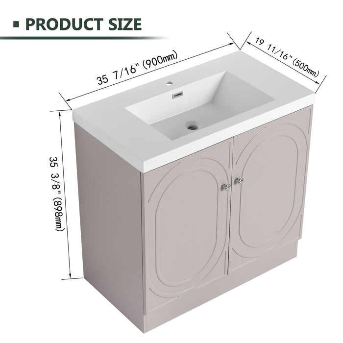 Giga contemporary freestanding bathroom vanity with resin sink and soft-close cabinet doors, modern bathroom furniture.