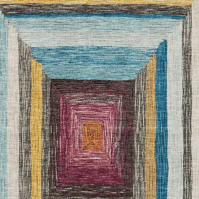 10' X 14' Geometric Washable Area Rug With UV Protection (709336) - Amber / Pink / Teal