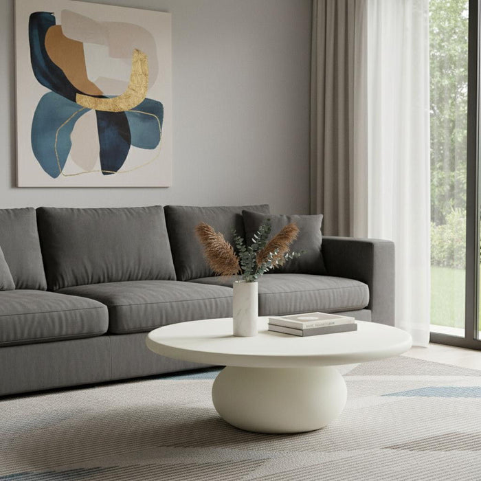 Glass Round Pedestal Coffee Table - Beige