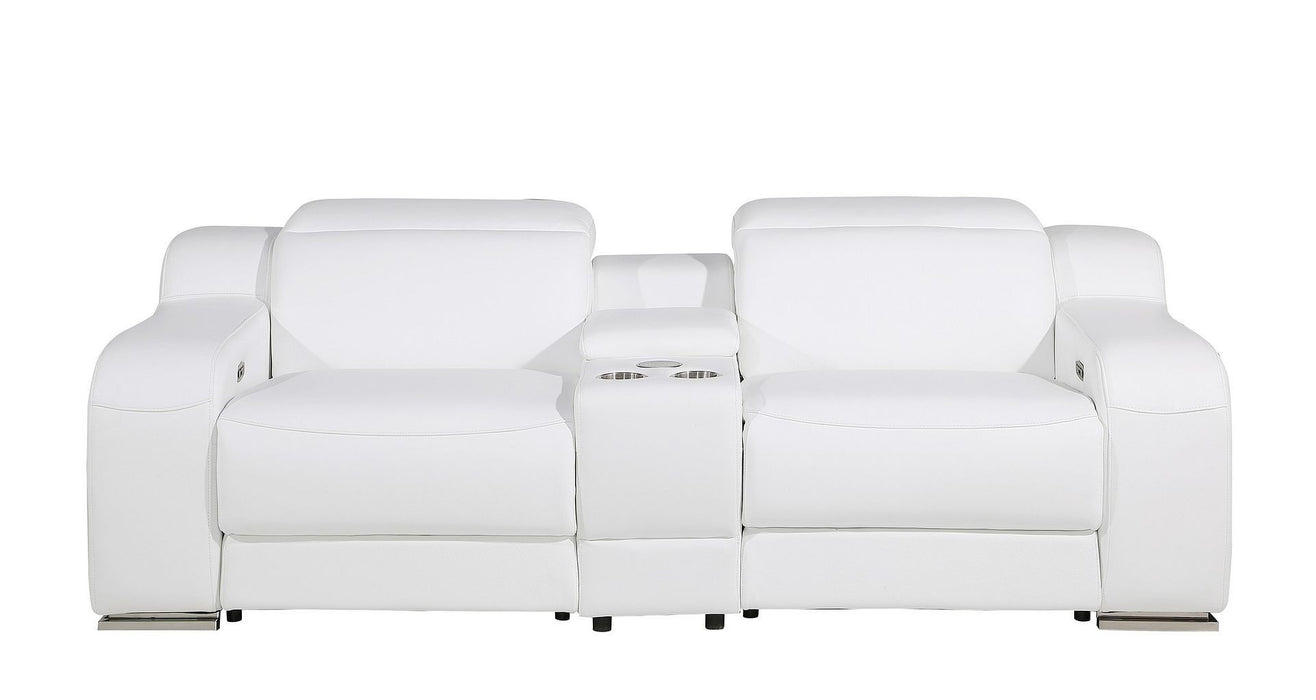 Italian Leather Power Reclining Loveseat With Storage (633753) - White / Silver