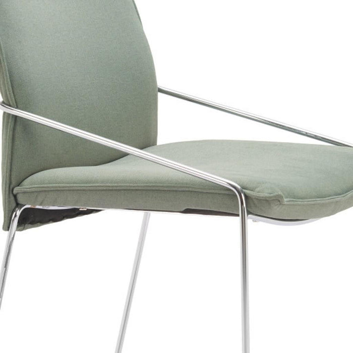 Upholstered Fabric Dining Arm Chairs (Set of 2) - Green / Silver