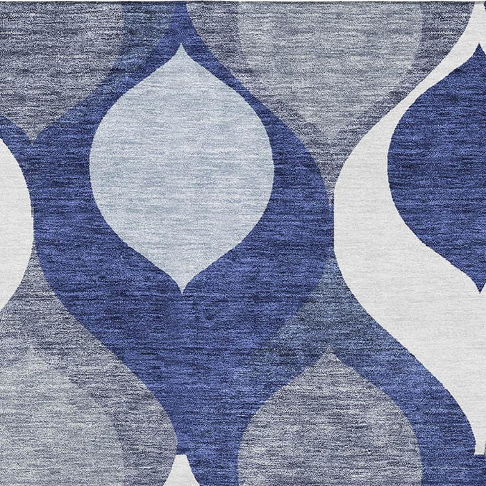 9' X 12' Ogee Washable Area Rug With UV Protection - Navy Blue