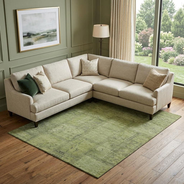 8' X 10' Patchwork Washable Area Rug With UV Protection (656152) - Fern Green / Gray