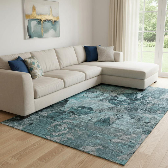 10' X 14' Abstract Washable Area Rug With UV Protection (648880) - Teal / Gray
