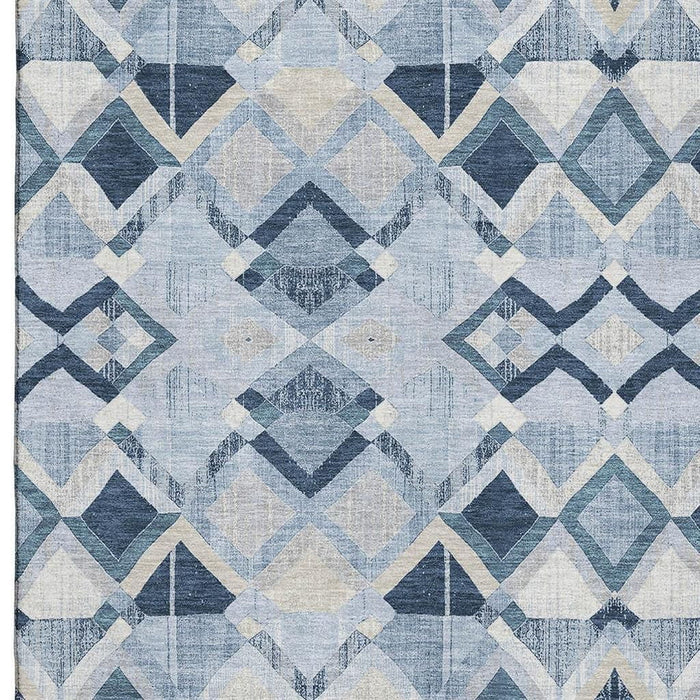 10' X 14' Geometric Washable Area Rug With UV Protection (692916) - Sky Blue / Ivory / Gray