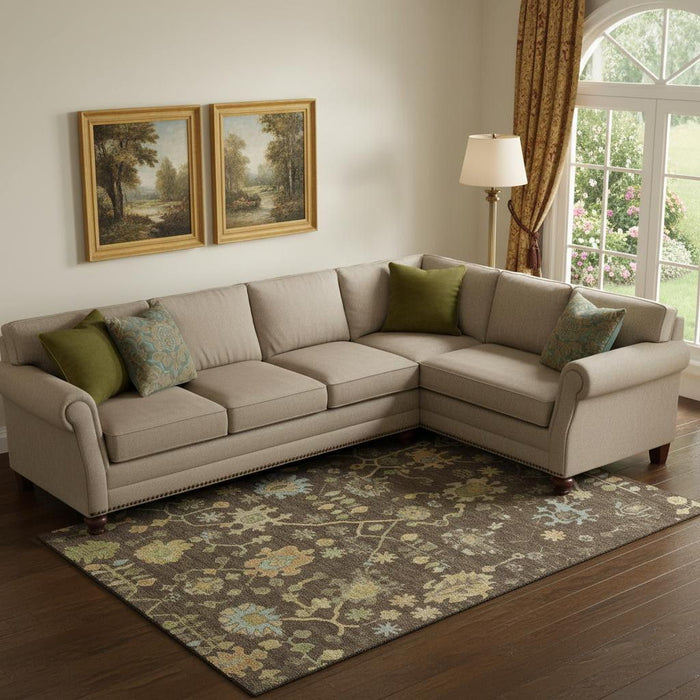 10' X 14' Floral Washable Area Rug With UV Protection (708409) - Brown / Gold / Blue