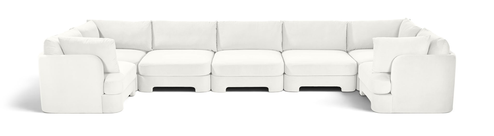 Meridian Furniture Hammond velvet performance fabric U-shaped sectional sofa with seven upholstered stationary sections.