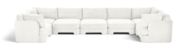 Meridian Furniture Hammond velvet performance fabric U-shaped sectional sofa with seven upholstered stationary sections.