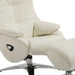 White tufted genuine leather HomeRoots swivel recliner with matching ottoman, featuring a manual reclining mechanism.