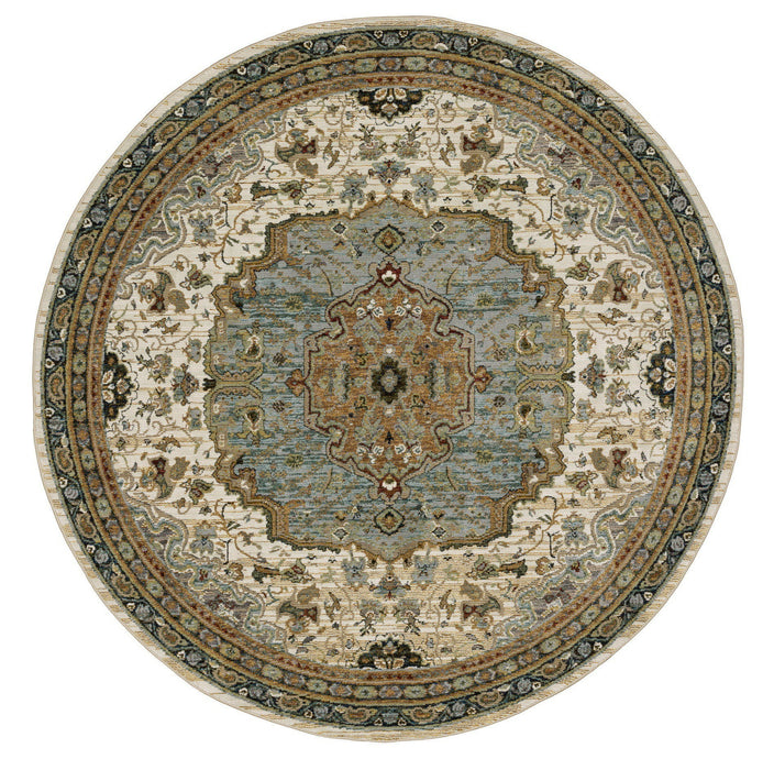 8' Oriental Round Rug (576128) - Ivory / Blue