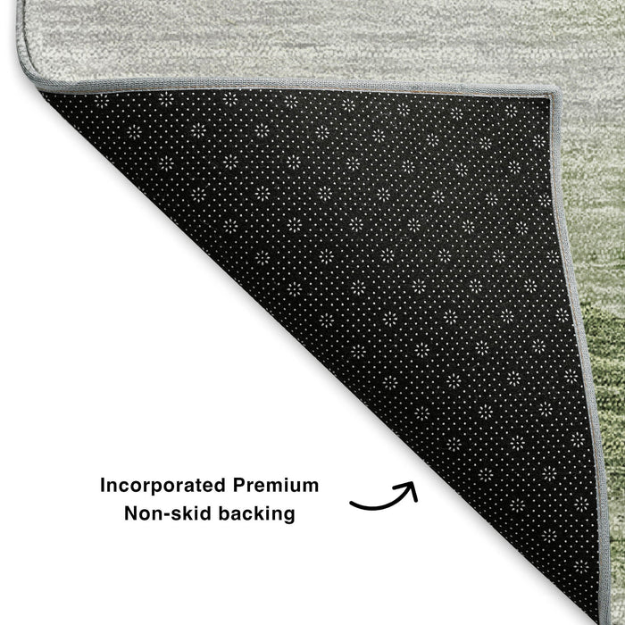 10' X 14' Abstract Washable Area Rug With UV Protection (651286) - Artichoke Green / Gold / Ivory