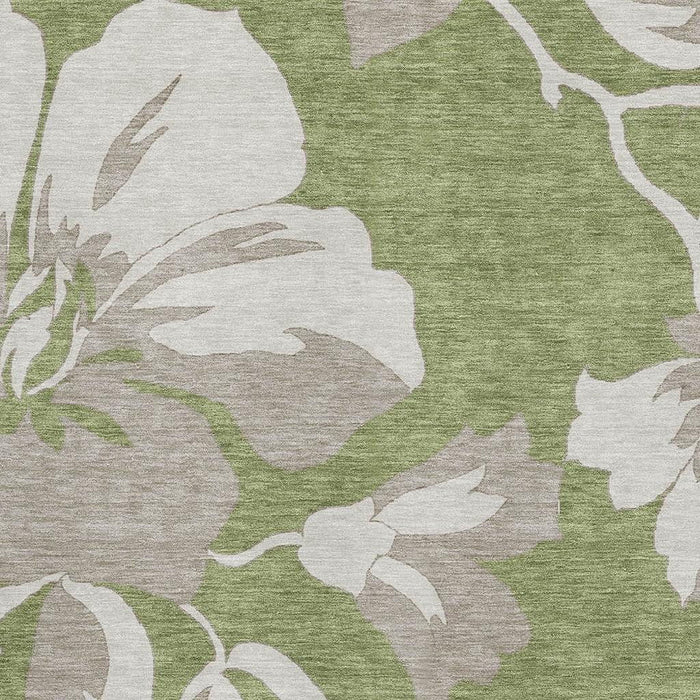 8' X 10' Floral Washable Area Rug With UV Protection (668003) - Olive Green / Gray