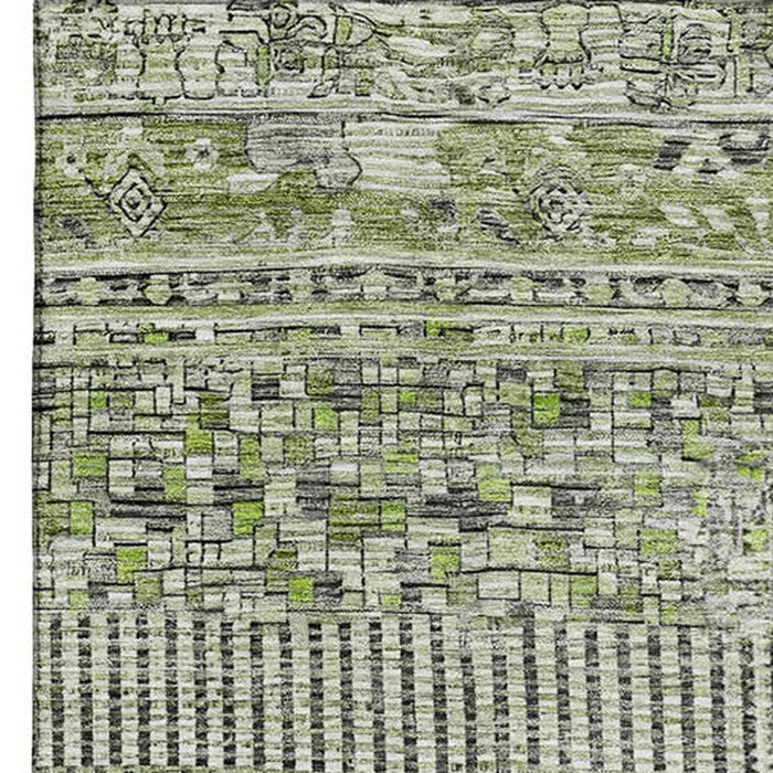 10' X 14' Striped Washable Area Rug With UV Protection (705215) - Olive Green / Gray