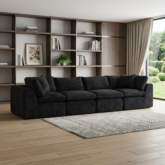 Chenille Modular Sofa Chaise With Toss Pillows (725201) - Black