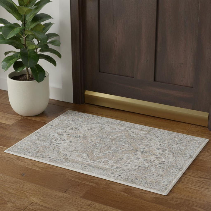 2' X 4' Floral Medallion Washable Area Rug (546931) - Silver / Gray