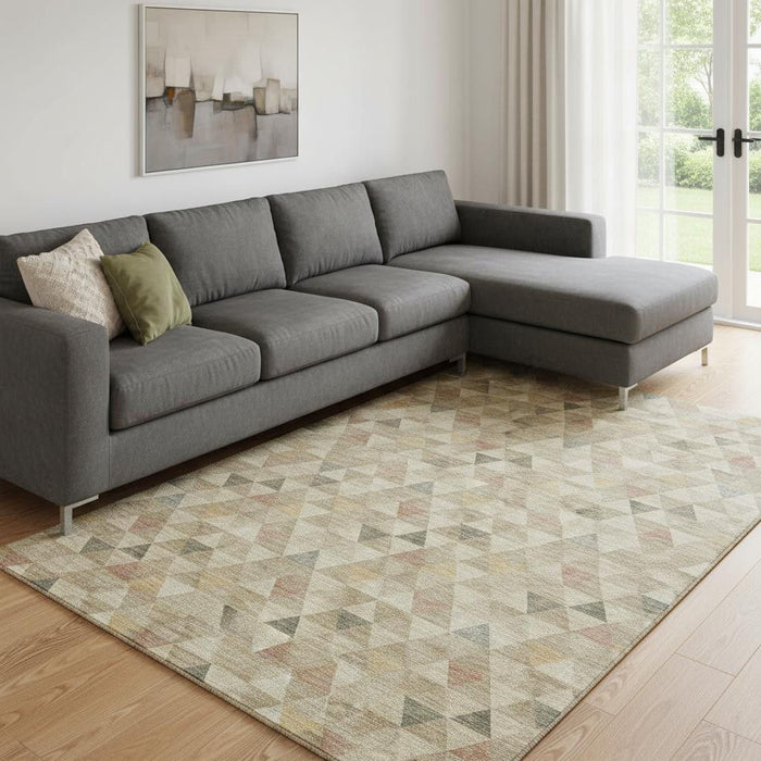 10' X 14' Geometric Washable Area Rug With UV Protection (651238) - Beige / Red / Salmon
