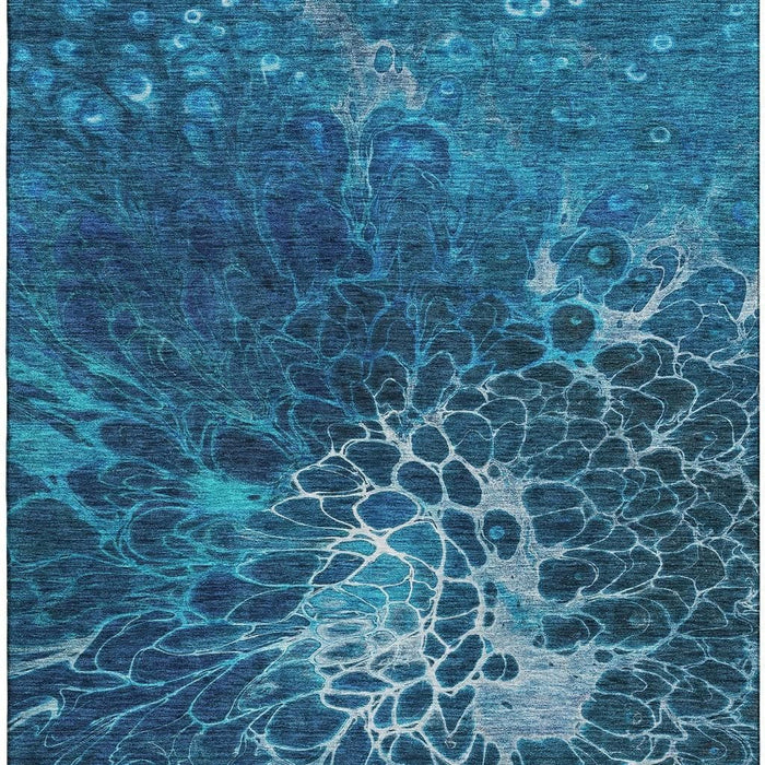 3' X 5' Abstract Washable Area Rug With UV Protection (654573) - Navy Blue / Ivory