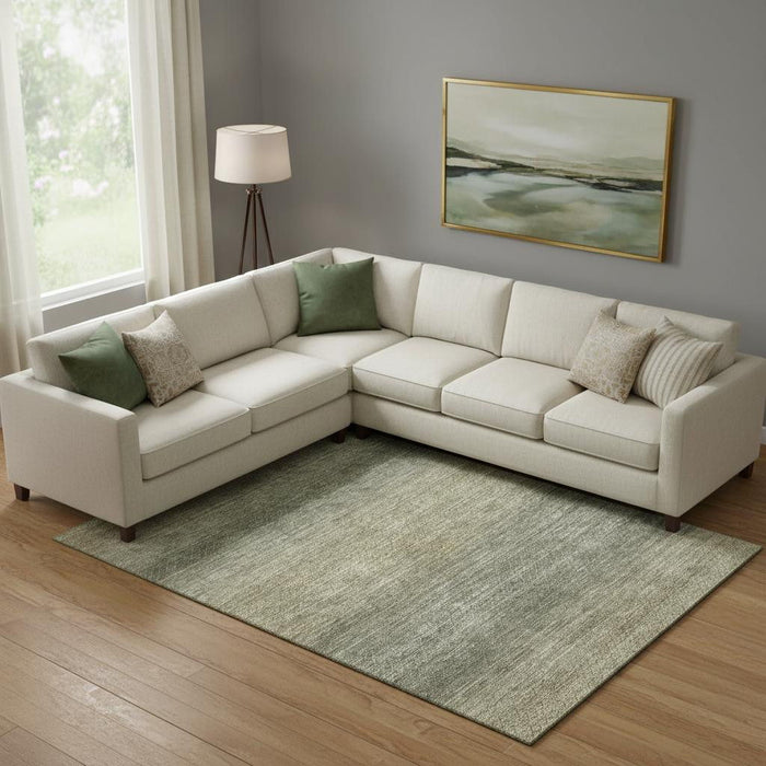 10' X 14' Geometric Washable Area Rug With UV Protection (710717) - Fern Green / Gray