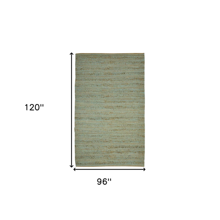 8' X 10' Jute Striped Flatweave Handmade Area Rug - Aqua And Brown