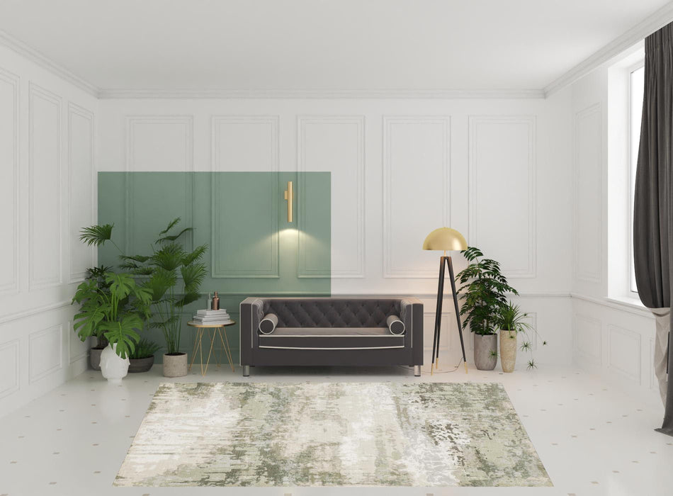 8' x 11' Abstract Power Loom Stain Resistant Area Rug - Beige Gray Brown And Sage Green