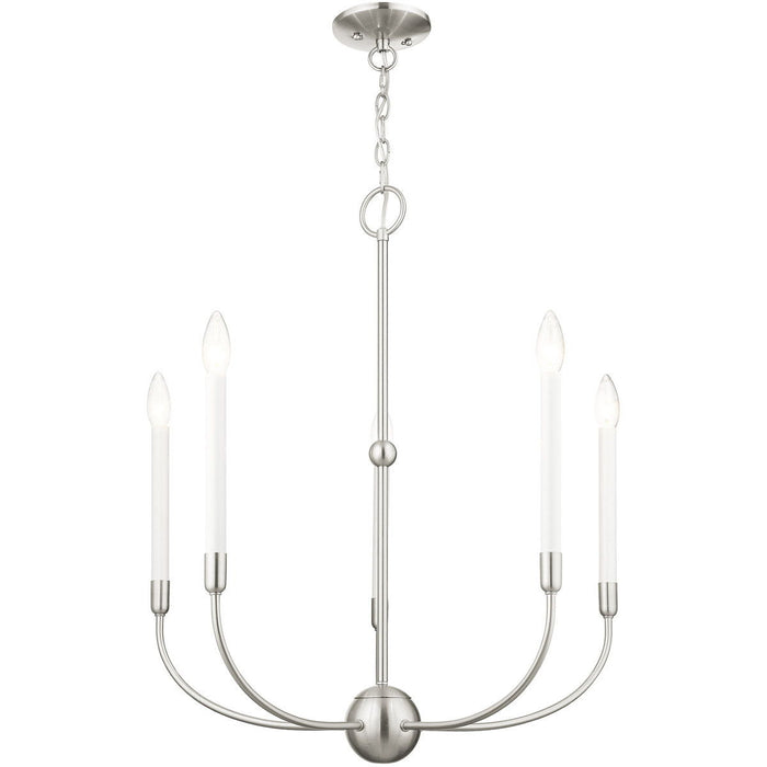 28" Five Light Dimmable Chandelier With Shades - Nickel