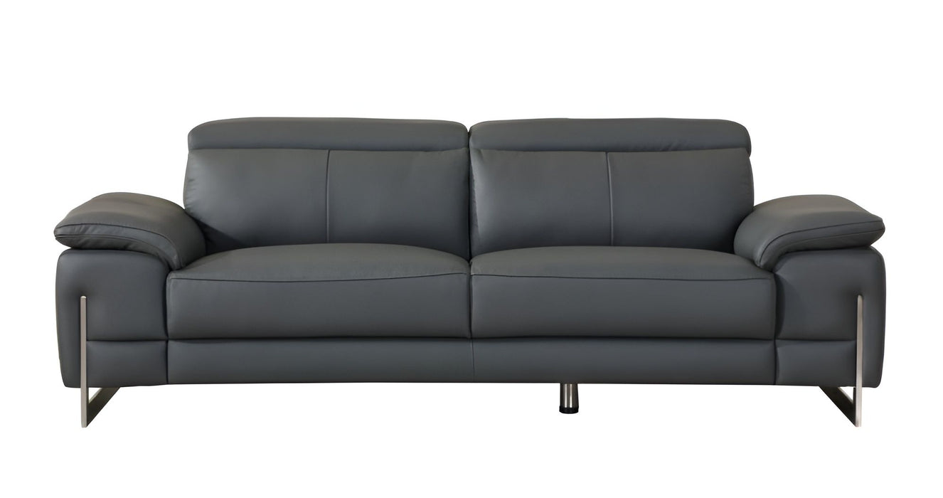 Italian Leather Sofa & Silver Legs - Dark Gray