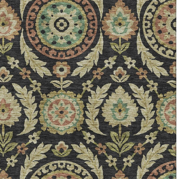 10' X 14' Copper Floral Washable Area Rug With UV Protection - Black