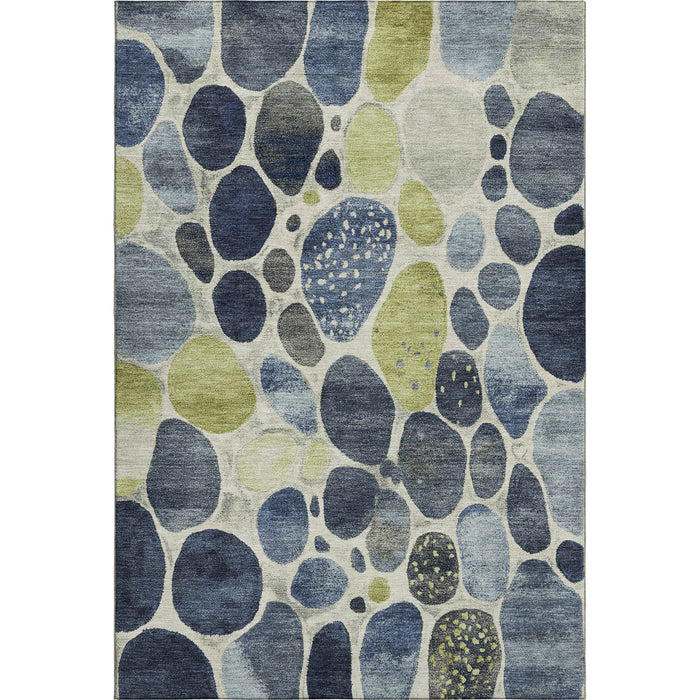 10' X 14' Geometric Washable Area Rug With UV Protection (710364) - Denim Blue / Lime Green / Ivory