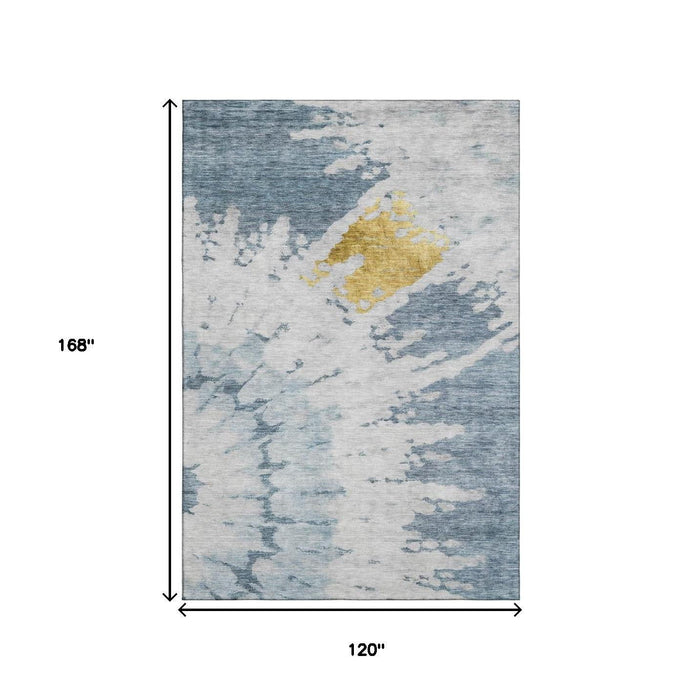 10' X 14' Abstract Washable Area Rug With UV Protection (651292) - Blue / Gold / Ivory