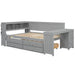 Giga daybed with storage shelves, drawers, trundle, charging station, LED light, desk, and cabinet in a modern bedroom setting.