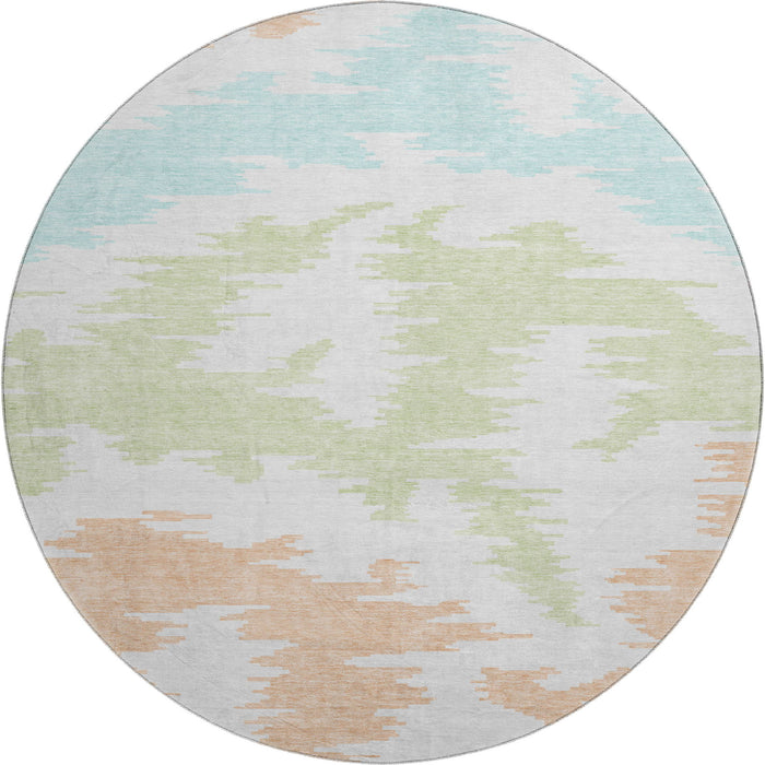 8' Transitional Abstract Washable Round Rug With UV Protection - White