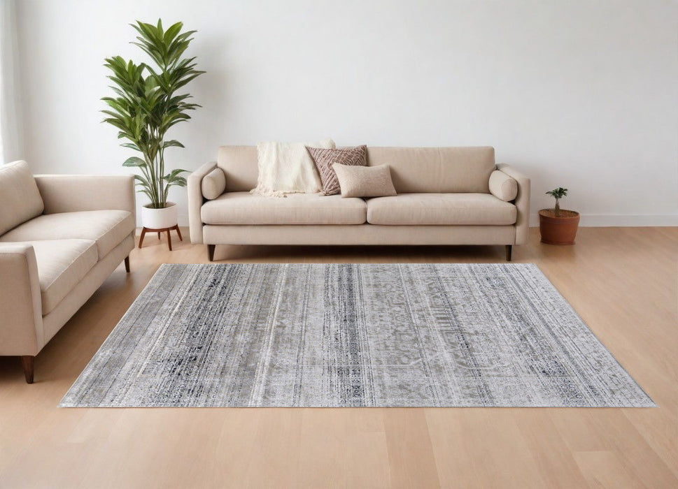12' x 15' Abstract Power Loom Worn Faded Area Rug - Black And Gray