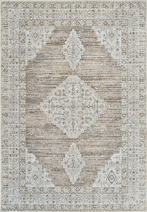 7.9' x 7.9' Abstract Distressed Polypropylene Area Rug - Beige And Brown