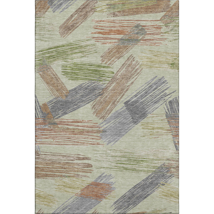 10' X 14' Striped Washable Area Rug With UV Protection (697464) - Artichoke Green / Copper / Gray
