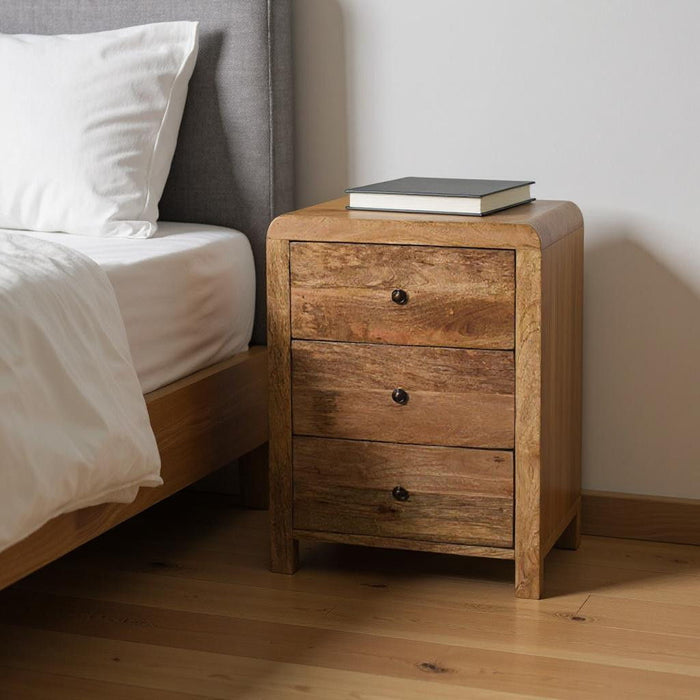 24" Solid Wood Three Drawer Nightstand - Oak