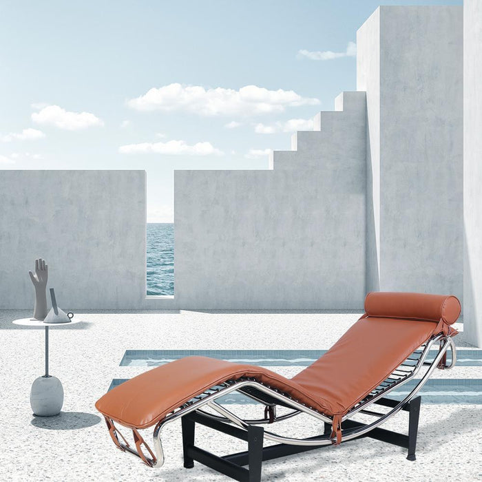 Leather Adjustable Lounge Chair With Pillow - Brown / Black / Silver