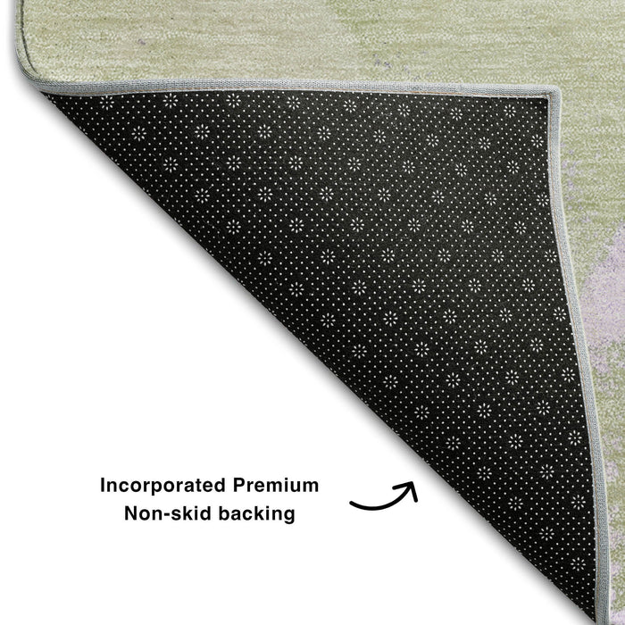 8' Abstract Washable Round Rug With UV Protection (647209) - Purple / Green / Ivory