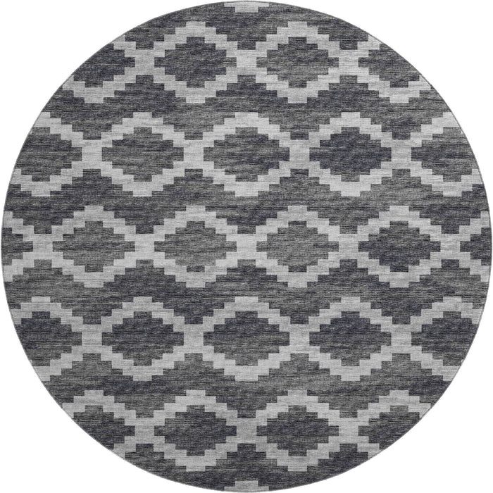 8' Tribal Washable Round Rug With UV Protection - Gray