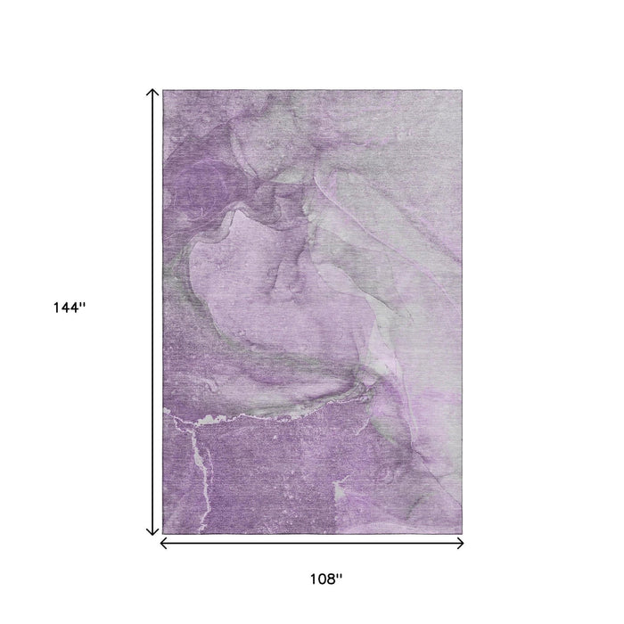 9' X 12' Abstract Washable Area Rug With UV Protection (647409) - Lilac / Ivory