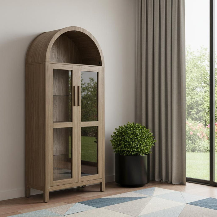 Wood Oval Accent Cabinet With Two Doors - Brown
